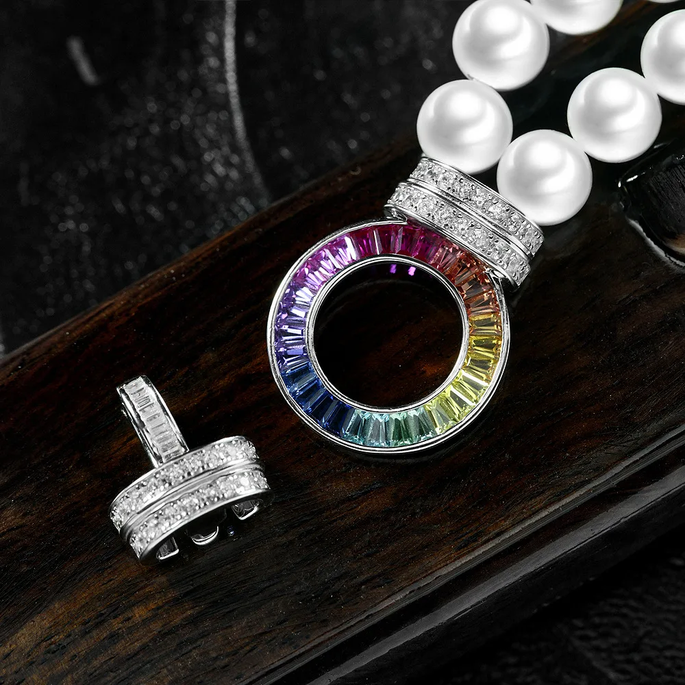 New Product S925 Silver Versatile Necklace Commuter Ladder Square Color 1.5 * 2 * 3 Pendant Full Circle Set with Wedding Jewelry