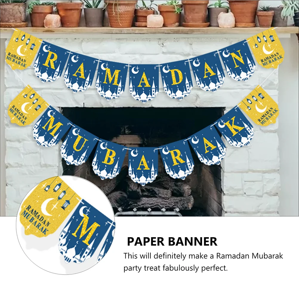 

Ramadan Mubarak Banner Paper Flag Party String Lightweight Novel Beautiful Decoration Easy Assembly Creativity Perfect