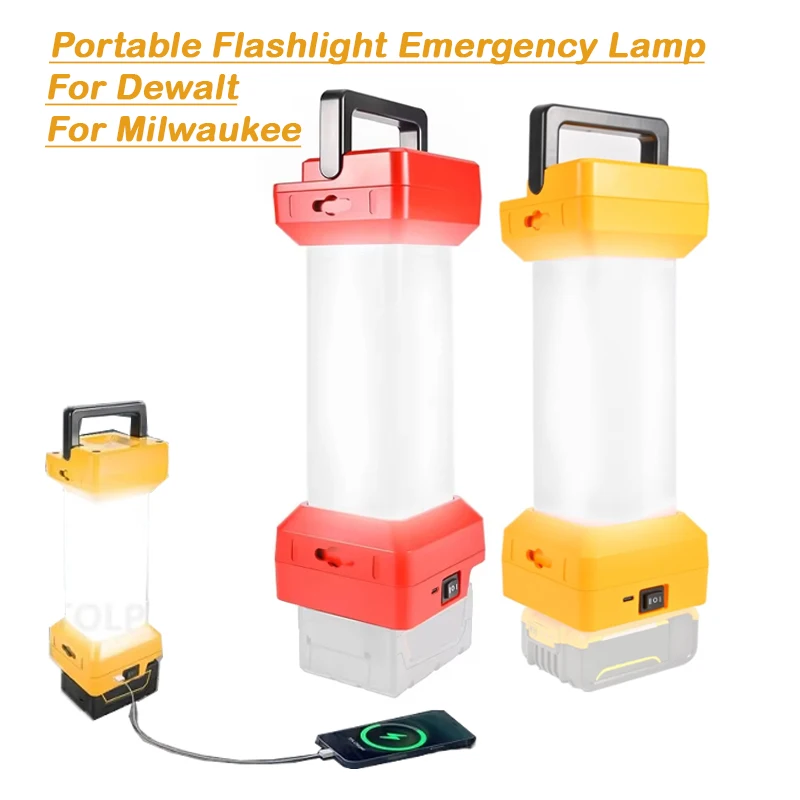 1500LM Portable Flashlight For Dewalt/Milwaukee Battery LED Camping Lantern Emergency Lamp Work Light with USB Rechargeable 2in1