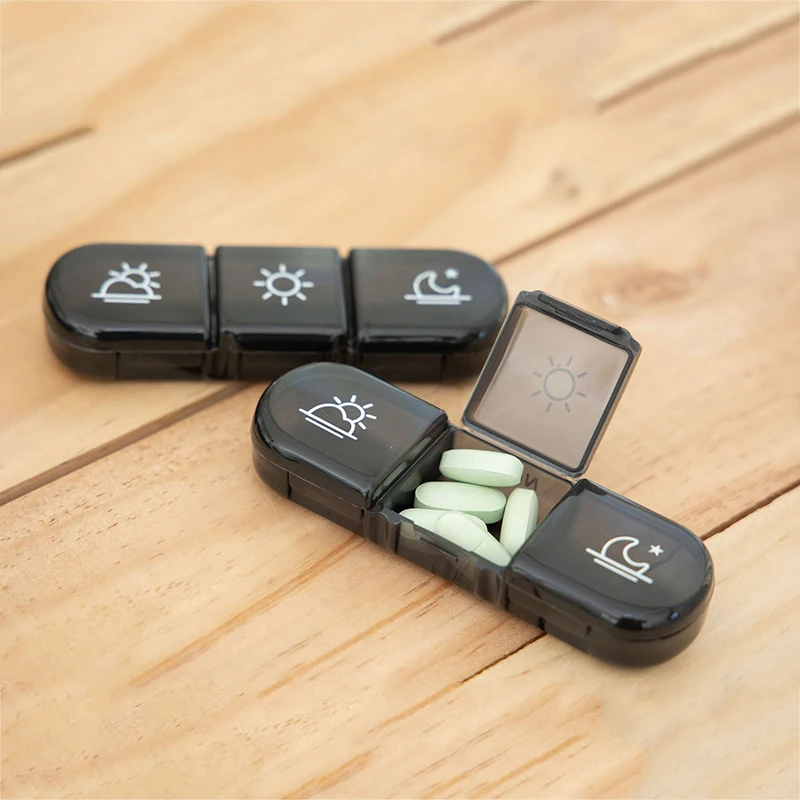 Weekly 21/3 Grids Pill Box Medicine Organizer Black Plastic Storage Box Container Portable Pill Case