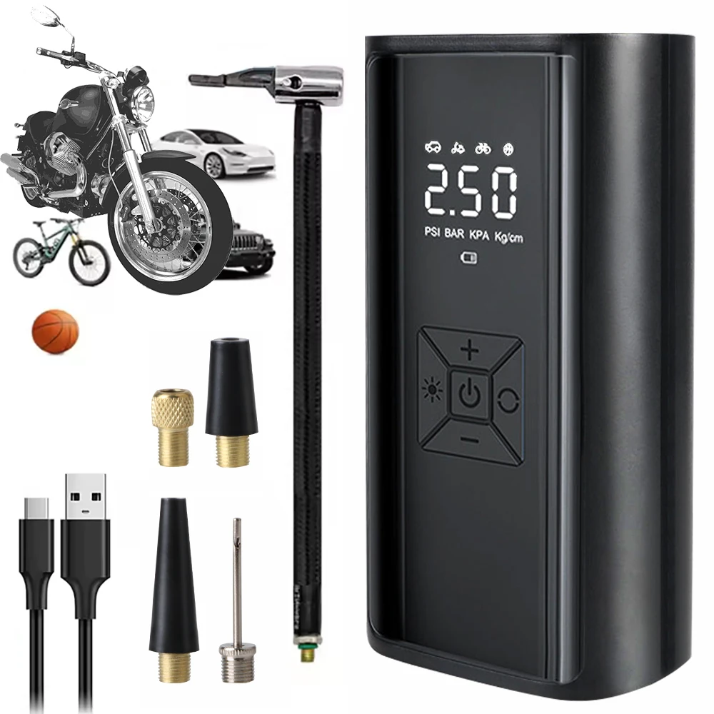 

Motorcycle Tire Inflator 150PSI 120W Portable Tire Pressure Gauge Air Pump Cordless Air Compressor Digital Automobile Inflation