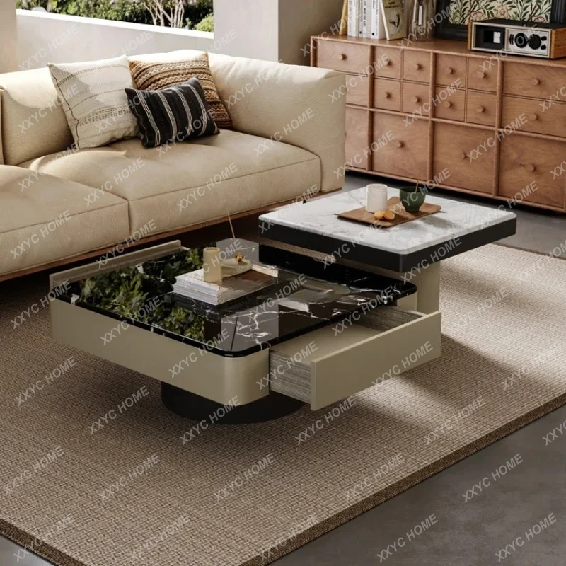 

L minimalist coffee table combination living room household high-end square supercrystalline stone storage