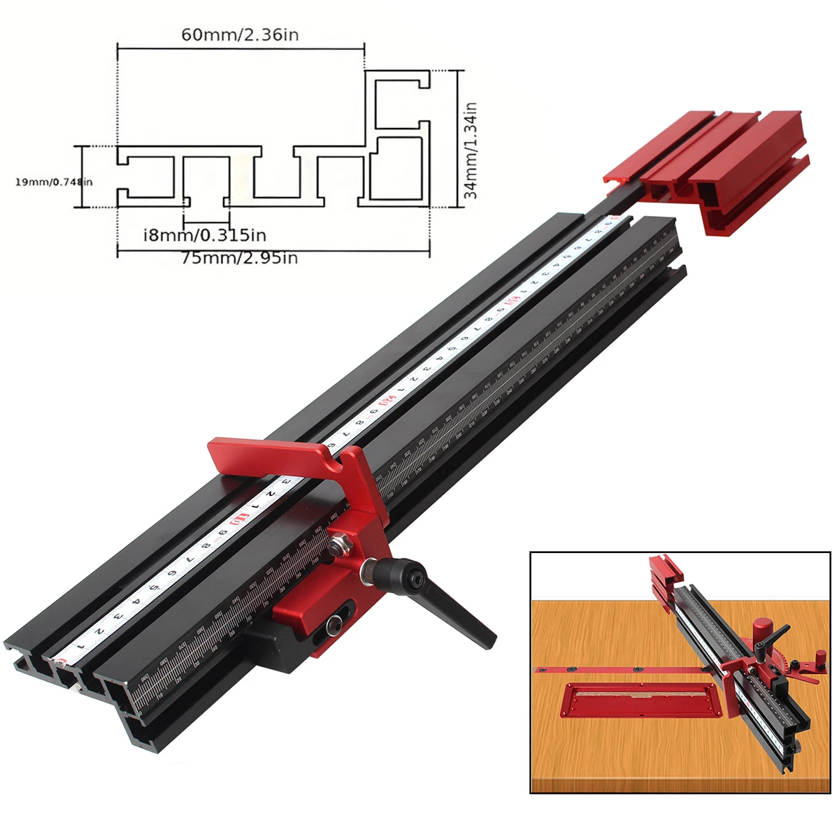 

Precision Extension Fence Telescoping Fence Extendable to 87cm Miter Gauge Fence With Track Stop for Woodworking Repetitive Cut