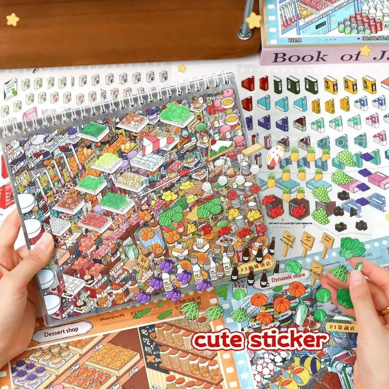 New 3D Daily Necessities Landscape Sticker Book Kawaii Decompression Code Cargo DIY Pocket Cabin Scene Sticker Festival Gift