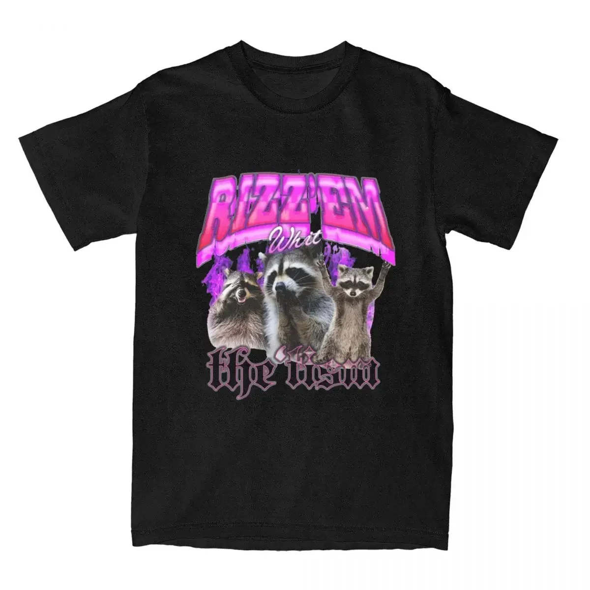 Rizz Em With The Tism T-Shirt Men Funny Raccoon Novelty Pure Cotton Tee Shirt Round Collar Short Sleeve T Shirts Printing Tops