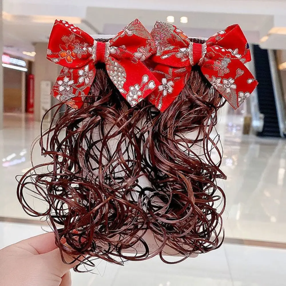 Pink Party Girls Hair Extension Sweet Princess Fluffy Children's Bow Wig Hair Accessories Bowknot Hairclip Baby Wig Hairpin