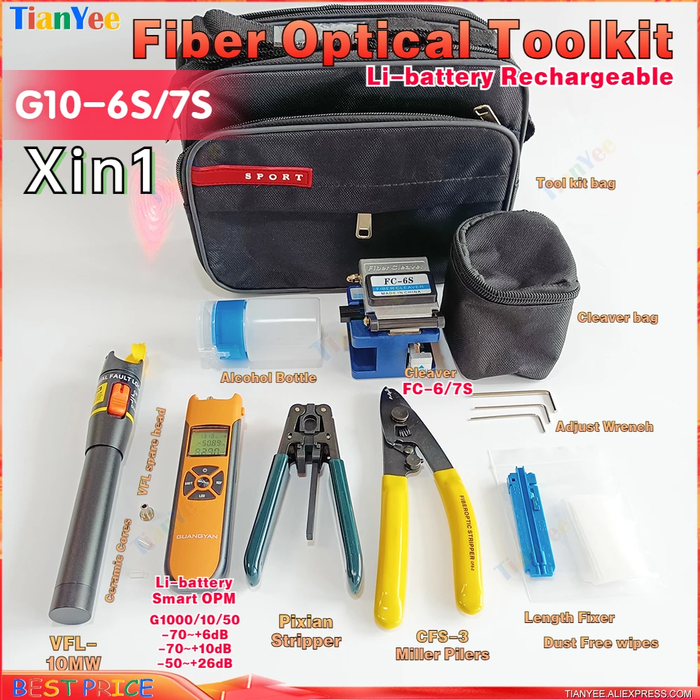 

Xin1 Toolkits Suit G10x0 -70~6 -70~10 -50~26dB OPM FC-6S/7S Cleaver 10MW VFL CFS-3 Miller Pilers Pixian Stripper Alcohol bottle