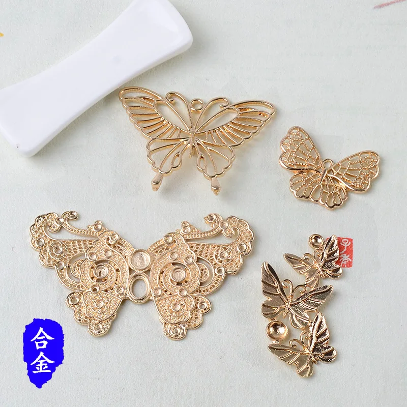 

100 pieces set hollow antique new butterfly shape DIY Hanfu hair crown hairpin headdress bridal fan