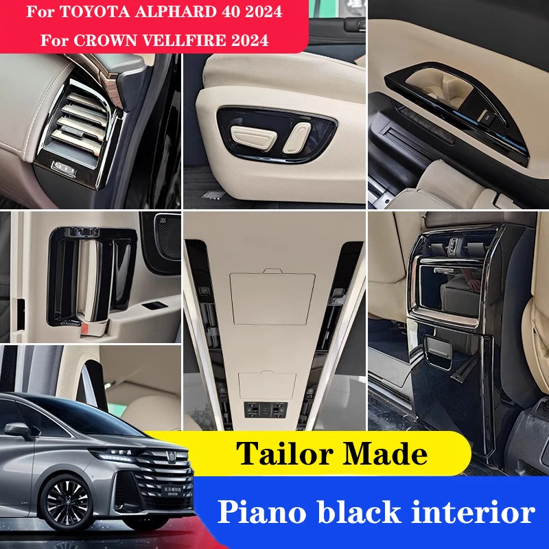 Piano Black Interior Moulding For TOYOTA ALPHARD 40 2024 Armrest Cover Rear Air Outlet Frame Trim For ALPHARD 40/ VELLFIRE 2024