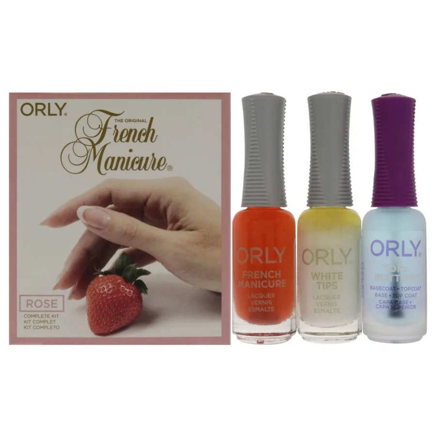 

The Original French Manicure Kit Rose by Orly for Women 4 Pc Kit 0.3oz Top2 Bn Base Coat Plus Topcoat 0.3oz Nail Lacquer White