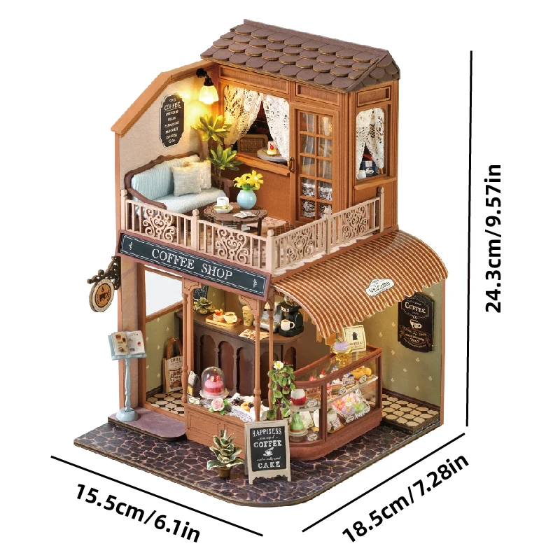 DIY Holz Garten Musikhaus Casa Puppenhäuser Miniaturmodellbausätze Kaffee Puppenhaus mit Möbeln 3D Puzzle für Freunde Geschenke