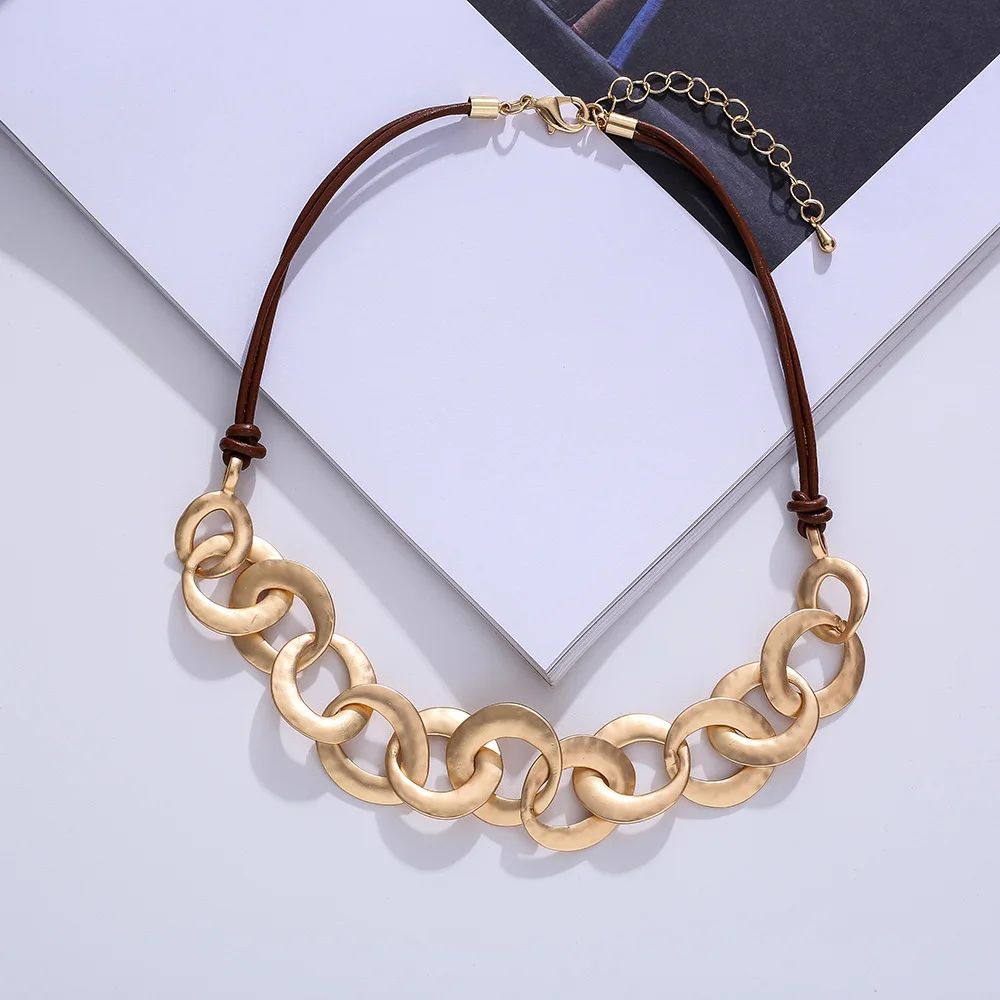 

Kaseakia Chunky Big Large Statement Hoop Chain Metal Alloy Pendant Choker Necklace for Women