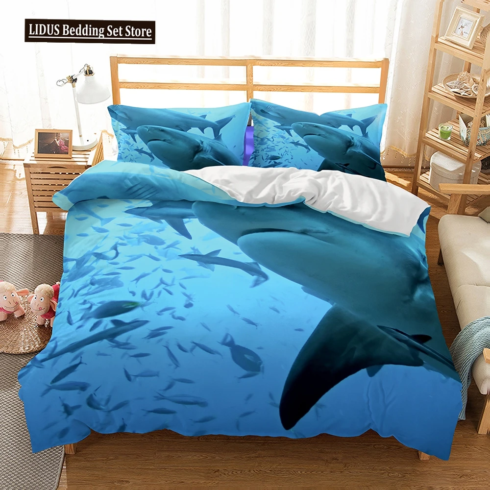 

3D Digital Shark Duvet Cover Set With Pillowcase Bedding Set Single Double Twin Full Queen King Size Bed Set For Bedroom Decor