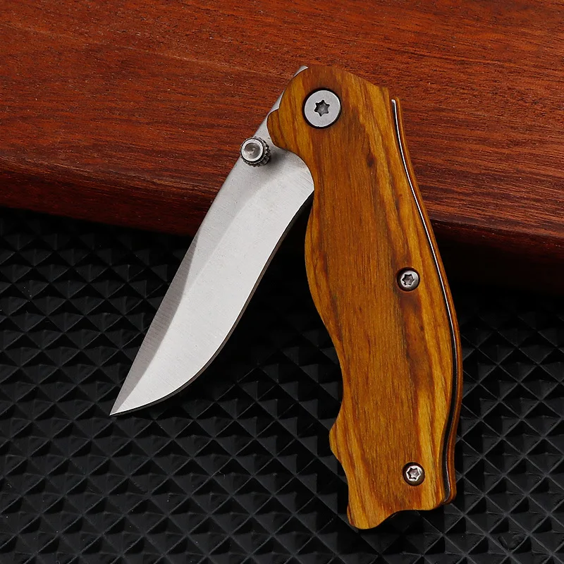 Solid Wood Handle Folding Knife Blade 4cr14 Household Kitchen Melon Fruit EDC Tool Outdoor Survival Pocket Tactical Knife