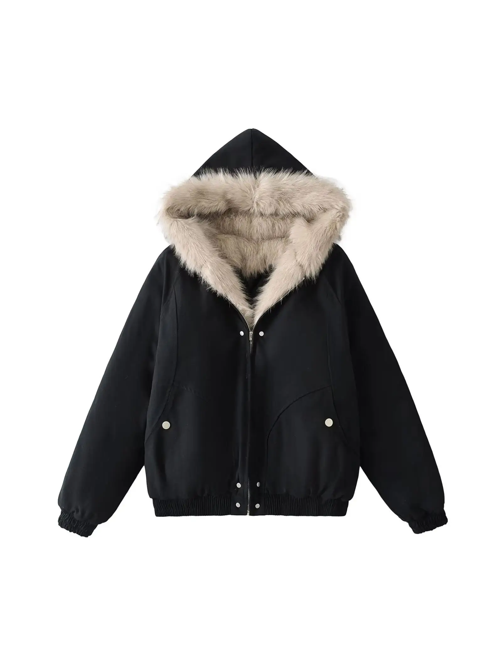 Thiened Parka Jaet 여성용 겨울 따뜻한 코트 퍼 칼라 아메리칸 스타일 면직물 스트레이트 레그 롱 코트 지퍼