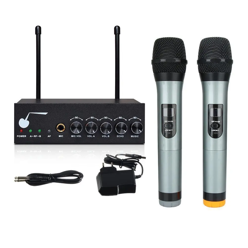 VHF BT Dual Channel Handheld Karaoke Microphone For Smartphone/iPad/PC/Tablet