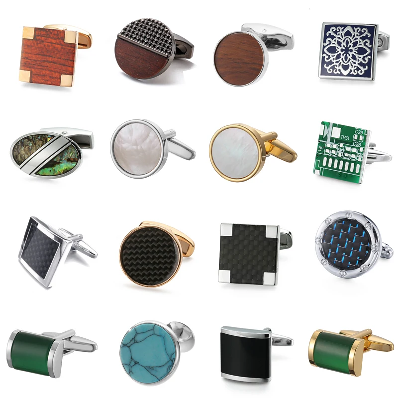Men\'s French shirt cufflinks copper material high-end brand zircon shell redwood carbon fiber luxurious design French cuffbutton