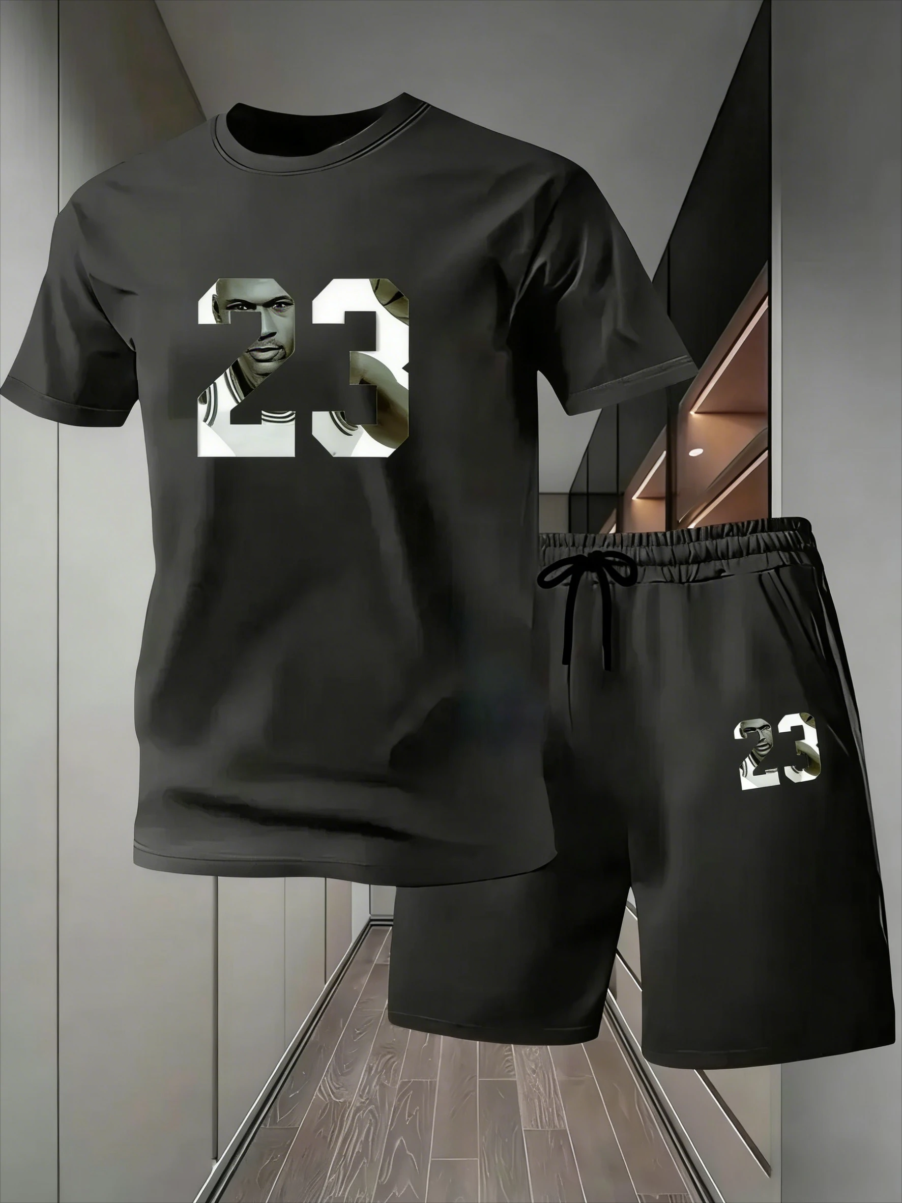 

23 Number Print Men's 2-Piece Set, Stylish Short Sleeve T-Shirt & Shorts, All-Season Casual Outfit for Spring Summer & Outdoor