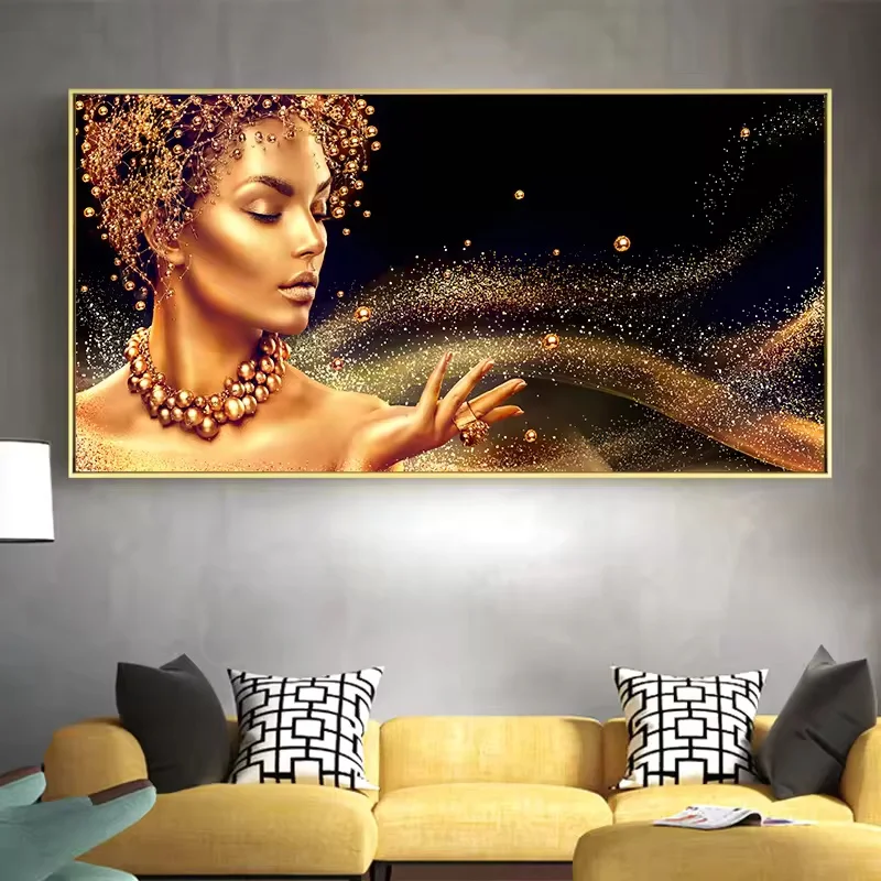 Portrait Black Africa Woman Canvas Painting Wall Art  Africa Woman Golden Lip Canvas Posters and Prints Wall Art Picture Decor