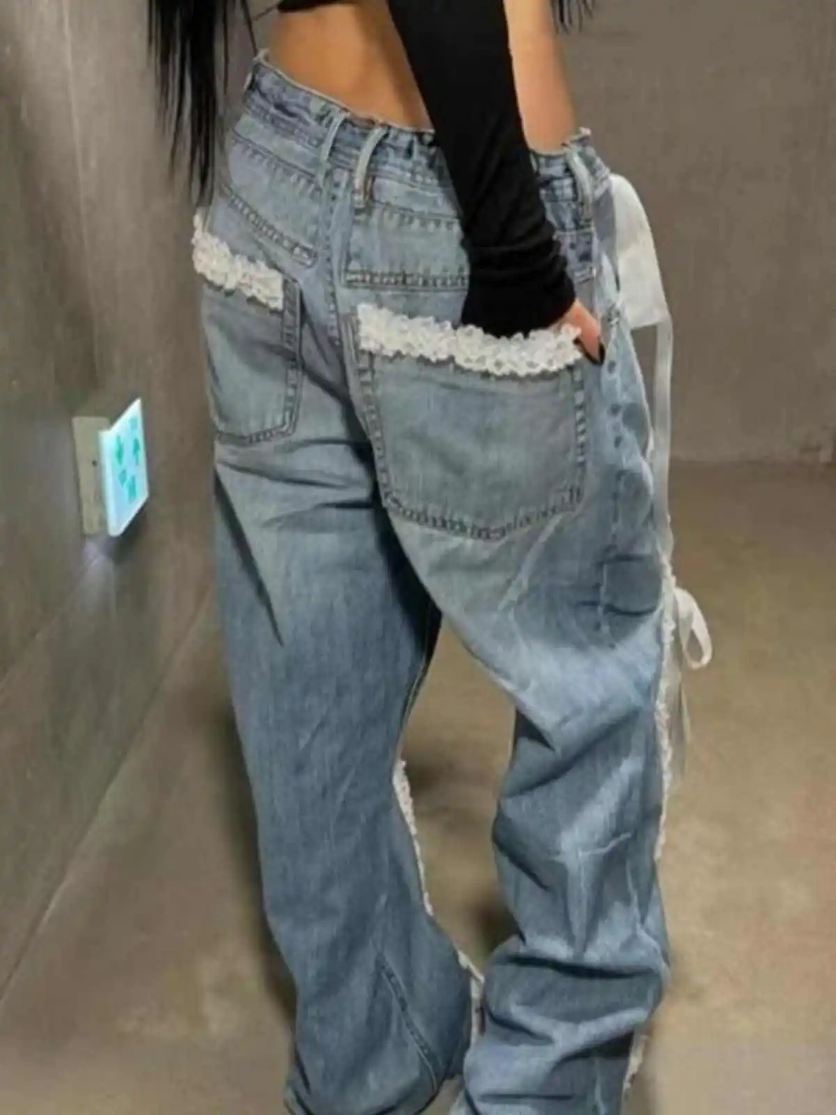 Pantalones vaqueros azules para mujer, pantalones holgados rectos Vintage de cintura alta Y2K, diseño de Hip Hop, ropa de calle con sentido, pantalones vaqueros de pierna ancha americanos