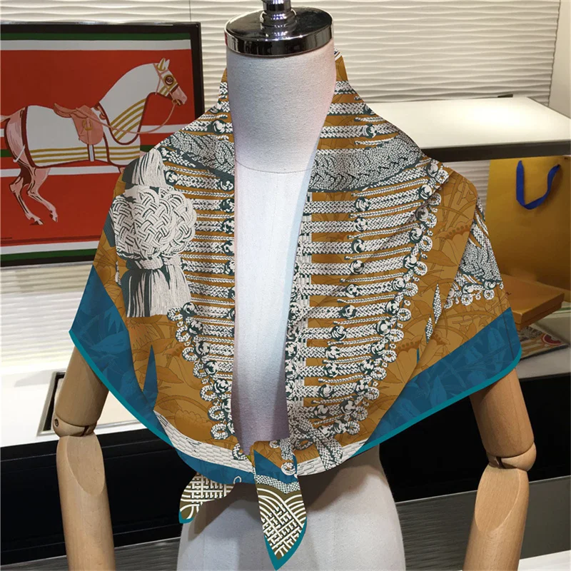 Silk Scarf Women Retro Clothes Print Square Scarves Head Echarpes Silk Foulards Femme Wraps Beach Shawls Bandana Lady Hijabs