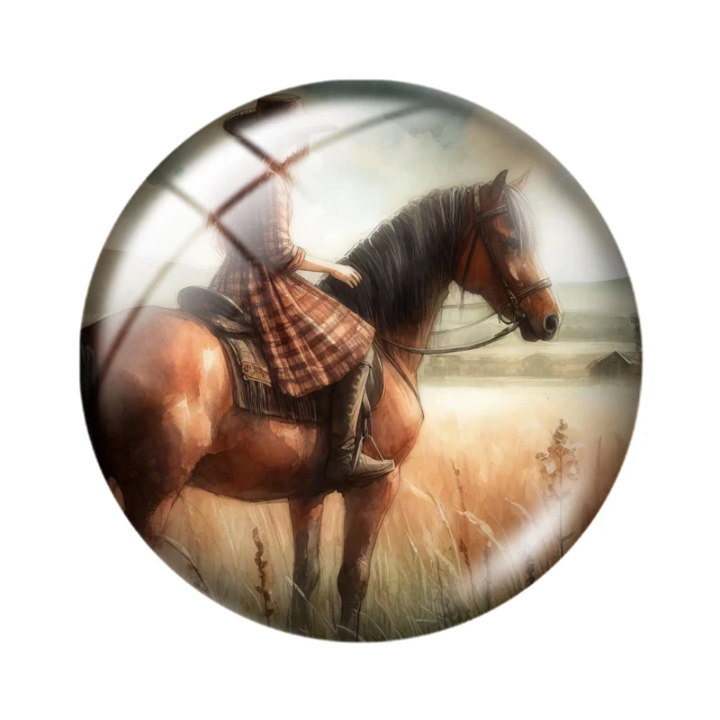 Girl With Horse 10pcs 12mm/16mm/18mm/30mm Round Photo Glass Cabochon 25mm Demo Flat Back Making findings