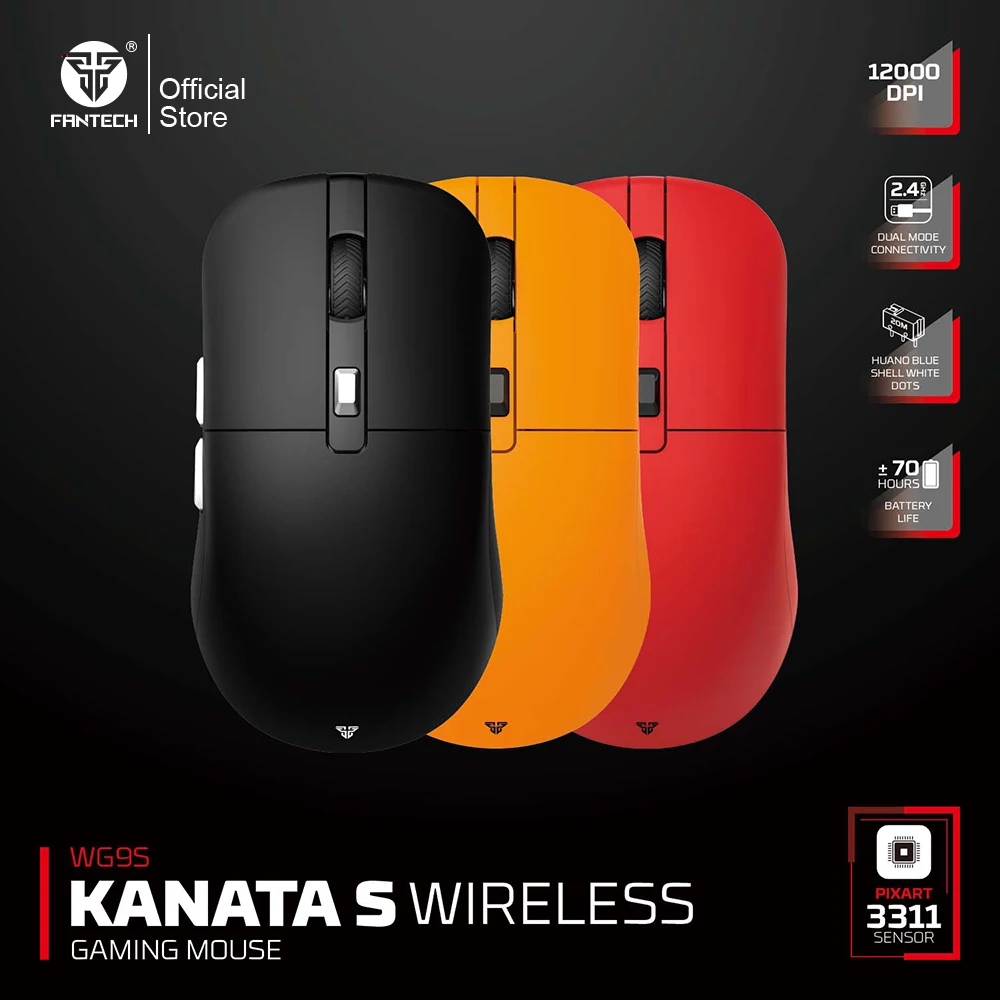 FANTECH KANATAS WG9S ماوس ألعاب لاسلكي PIXART 3311 12000 ديسيبل متوحد الخواص محسن للغاية طلاء سلكي ماوس ماكرو زر الفئران