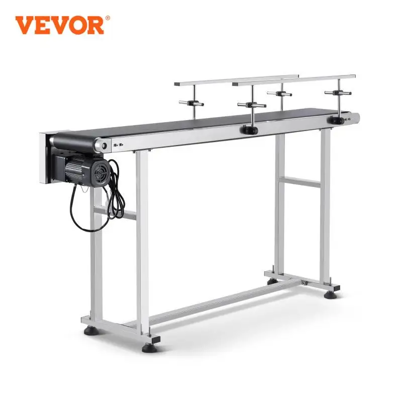 VEVOR PVC Belt Conveyor Table Double Guardrail Stainless Steel Motorized Adjustable Speed for Factory Inkjet Coding Powered