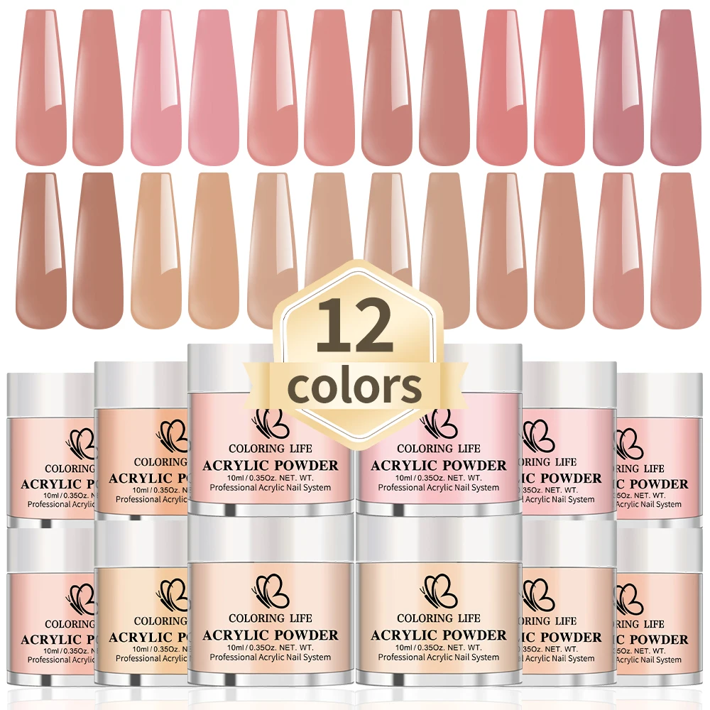 12 Box/set Professionele Acryl Nagelpoeder Naakt/Roze Ultra Fijn Poeder Voor Nagels Uitbreiding 3D Tips Carving Franse acryl Poeder