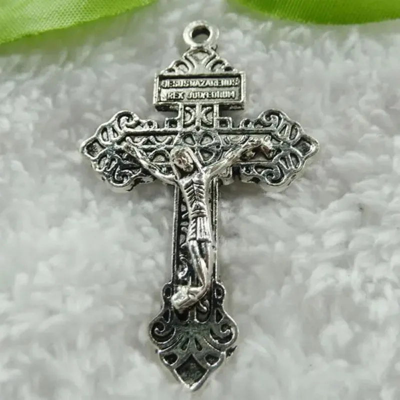 40 Stück antike silberne Farbe Jesus Kreuz Charms Anhänger 56 x 34 mm für Halsketten Ohrringe Schmuckherstellung # 564 – Detail 1