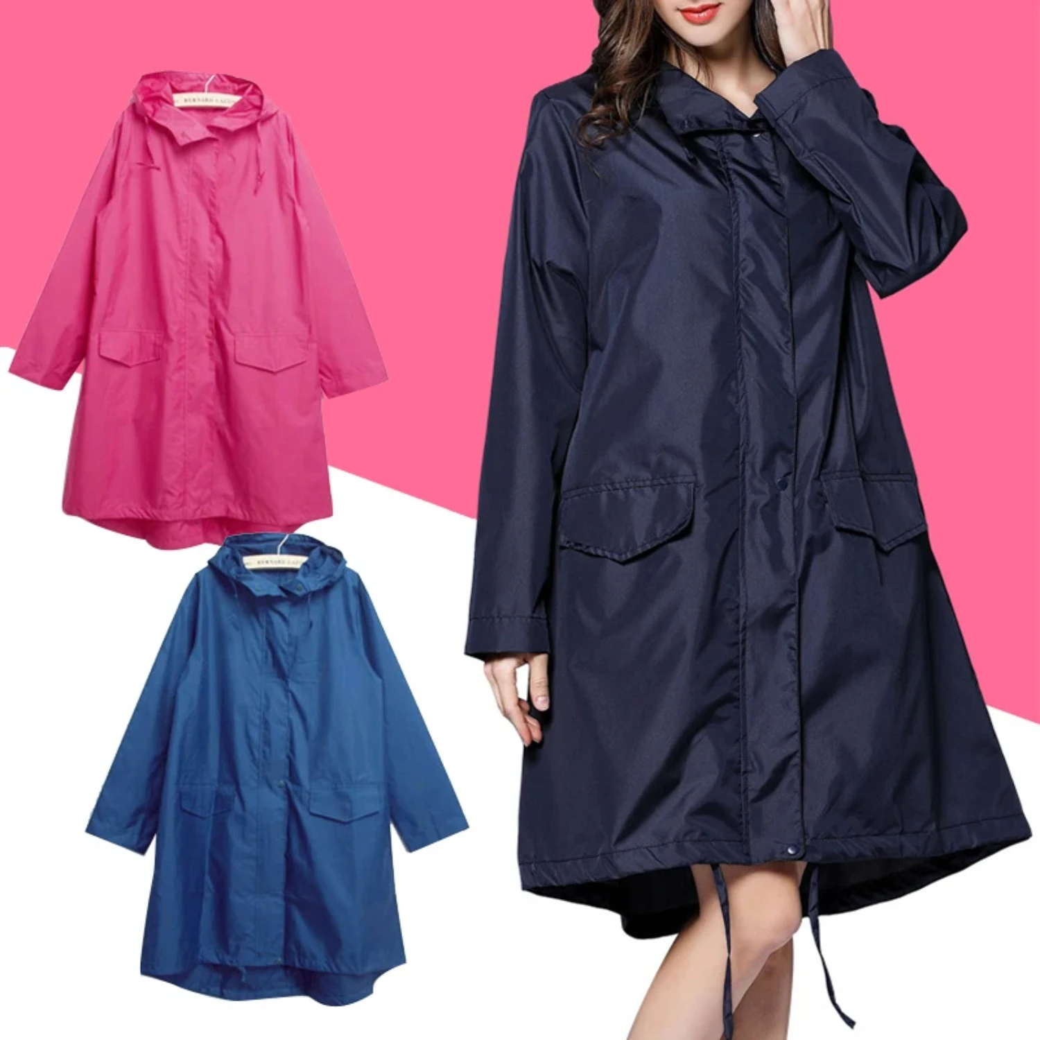 

Women Raincoat Men Windbreaker Rain Clothes Hooded Poncho Portable Windproof Zipper Motorcycle Rainwear Adult Rain Jacket