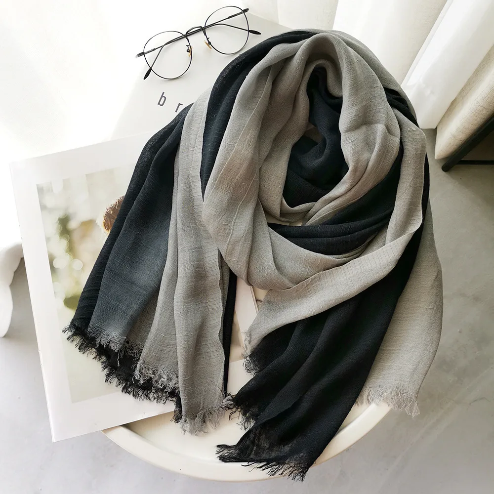 

Gradient Color Cotton Linen Scarf for Men Women Autumn Winter Long Soft Shawls and Wraps Lady Short Tassel Bufanda Pashmina