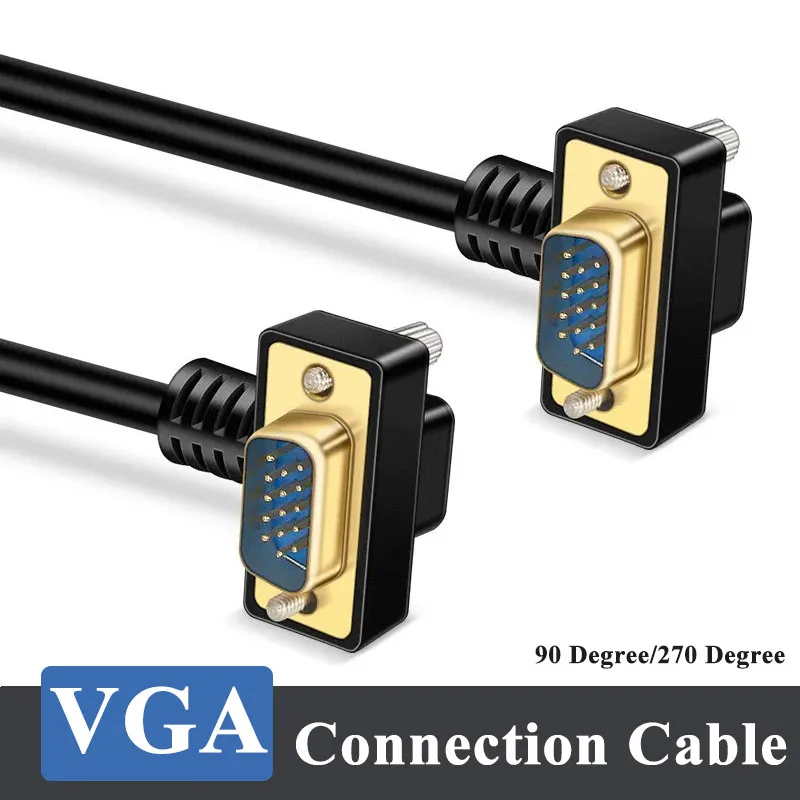 

Gold-plated 15Pin VGA Connection Wire Cable Male to Male to Female to Female 1080P HD Line for TV 90/270 Degree Elbow Data Cord