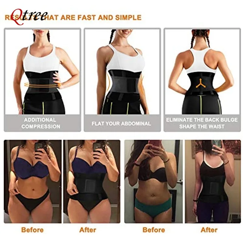 Qtree الساخن النيوبرين مدرب خصر حزام النساء ساونا عرق محدد شكل الجسم مشد الدهون الموقد مشد مدرب خصر حزام تحكم مزدوج #5