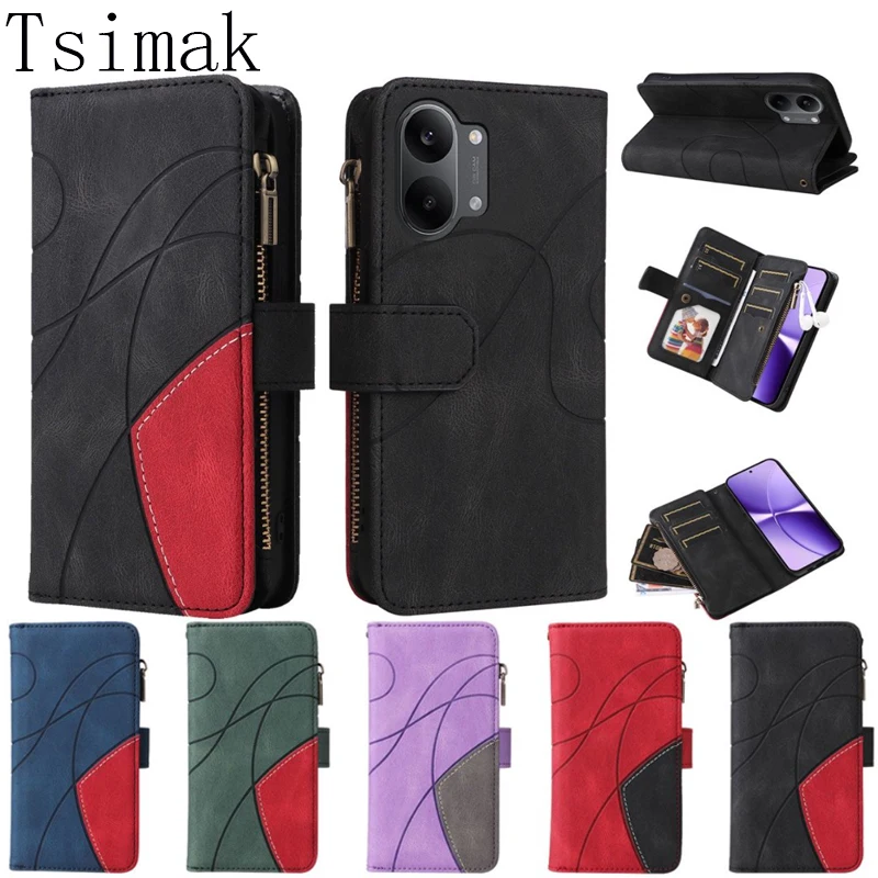 Lederhülle für Poco X7 X8 Pro Max X6 X5 X3 M3 M5S M6 M7 M8S M8 F5 F6 F7 Pro F8 Ultra C65 C71 C85 Flip Wallet Reißverschluss-Cover