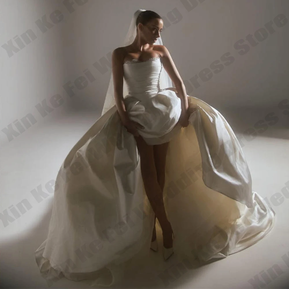 Champagne Satin Women's Bridal Gown Sexy Off Shoulder Sleeveless Princess Prom Wedding Dress Formal Party Customized vestidos