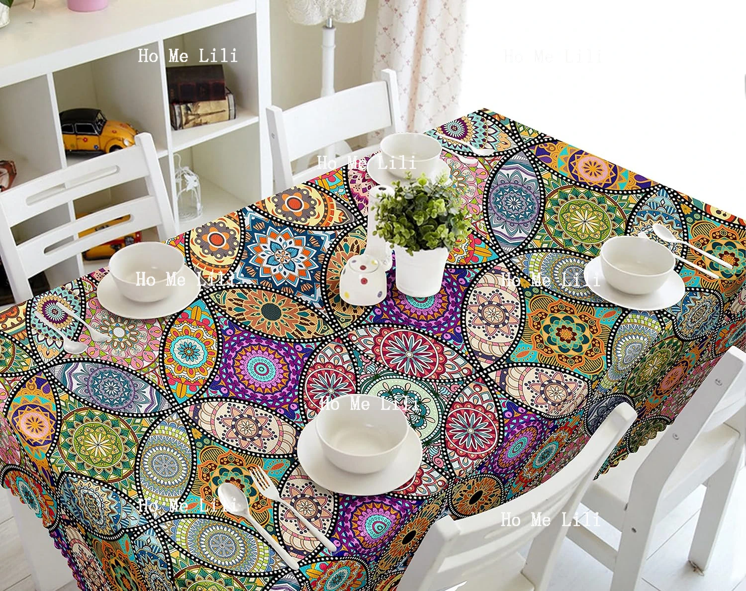 Boho Rectangle Tablecloth Stain Resistance Water Repellent And Wrinkle Free Table Cover Decor