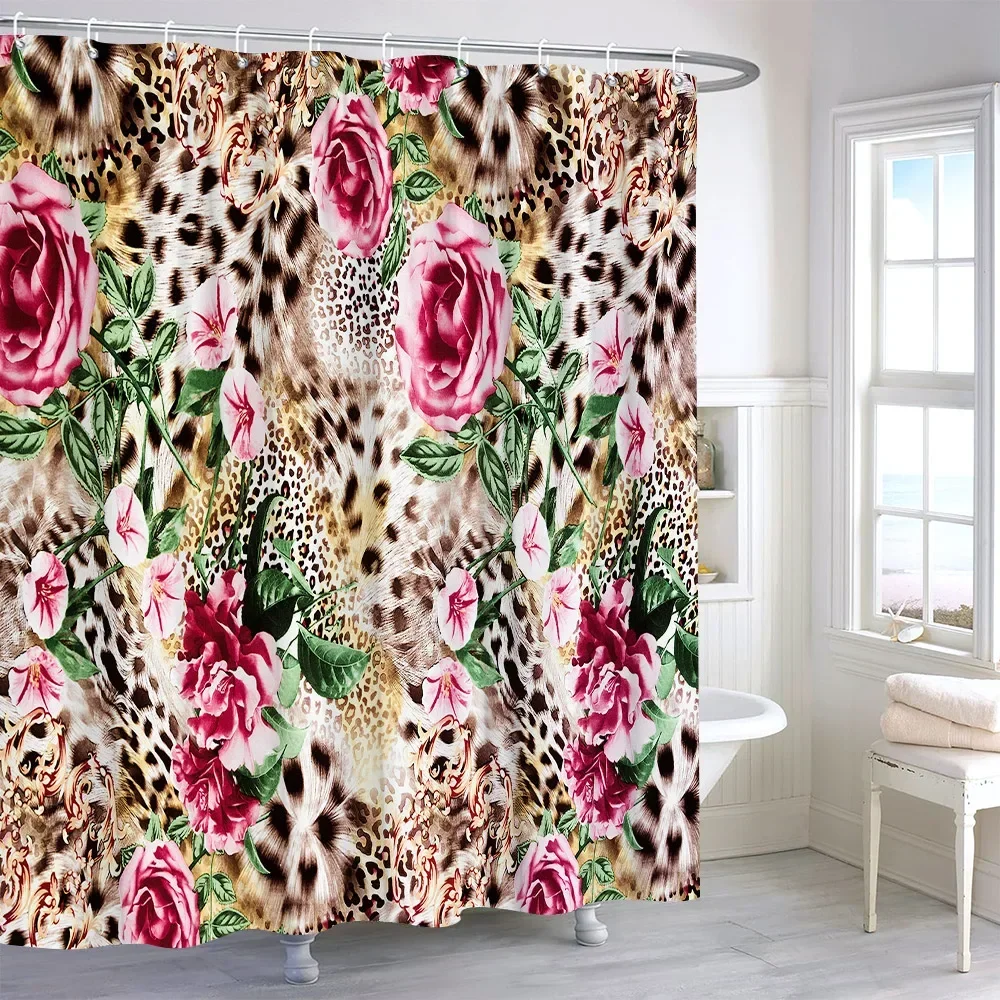 Colourful Butterfly Shower Curtain Leopard Print Women's Gift Polyester Fabric Home Shower Curtains Bathroom Decor With Hooks