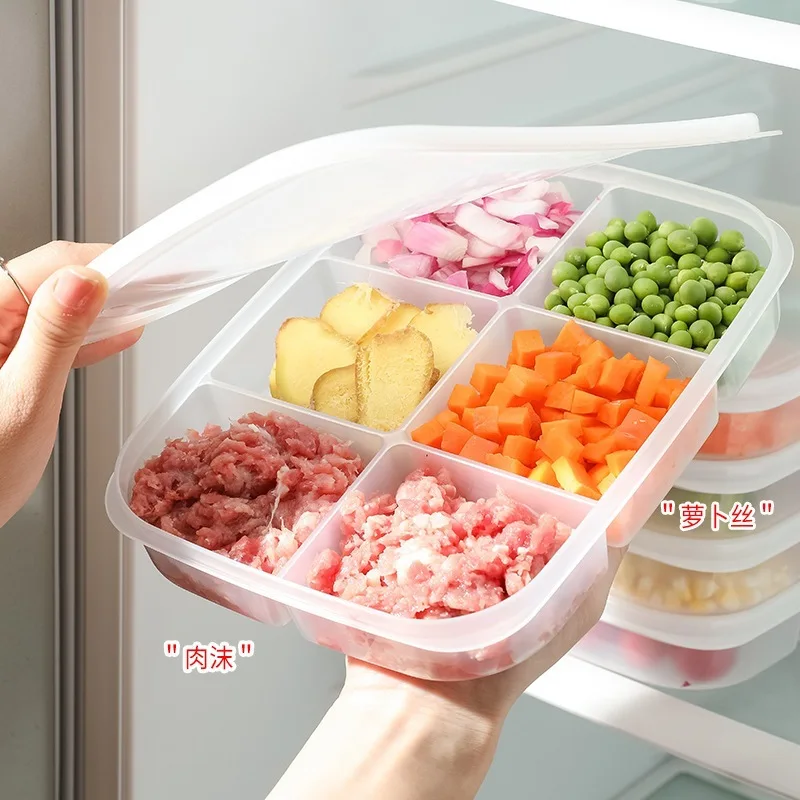 Kitchen Storage Box Food Container Refrigerator Preservation Side Dish Storage Organization Meat Four Compartment Box Anti-smell