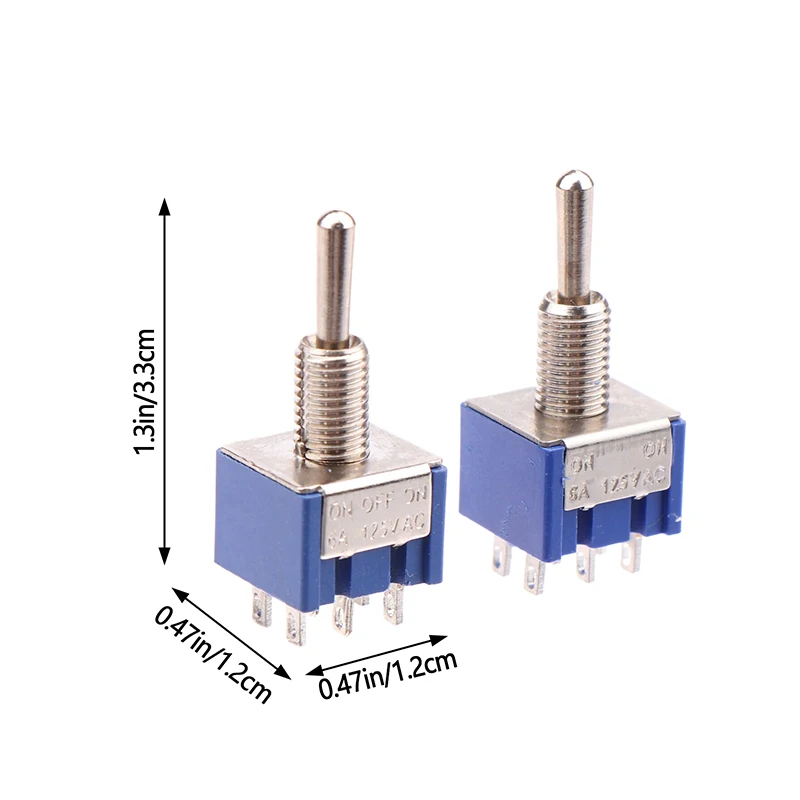 1Pc Mini Toggle Switch 3 Position 2 Position 3-Pin 6-Pin ON OFF ON DPDT DPST 6A 125VAC 3A 250VAC Latching Flat Handle For Car