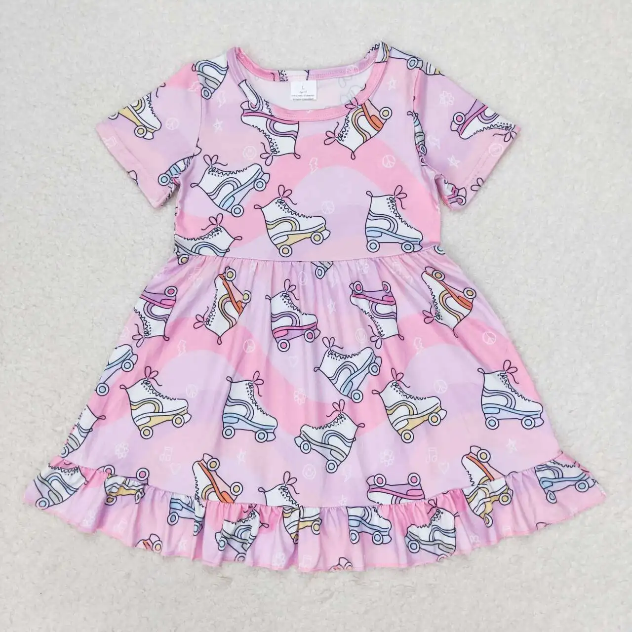 

Boutique Baby Girls cute Ice skates Dress Wholesale Clothing Children Kids short sleeves pink twirl Skirts New summer clothes