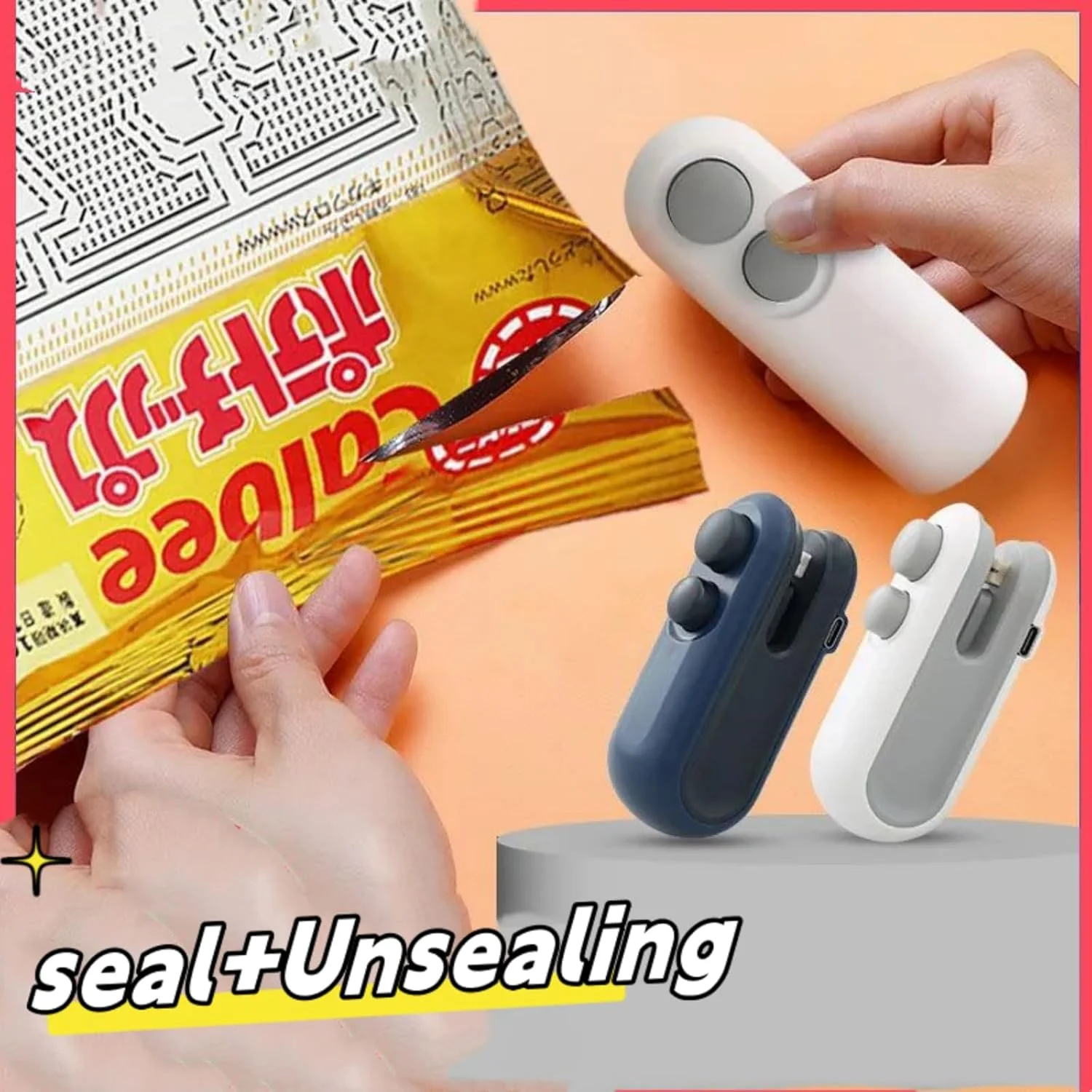 Мини-запайщик пакетов, портативный, перезаряжаемый ручной термовакуумный упаковщик, упаковщик 2 в 1 и портативный запайщик для пластиковых пакетов