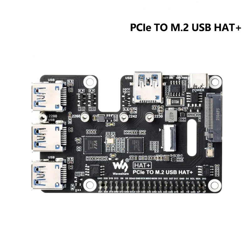 Waveshare PCIe TO M.2 USB HAT Raspberry Pi 5 PCIe to 4-CH FFC Expansion Board PCIe HAT Pi5 4 Channels PCIe To USB 3.2 Gen1