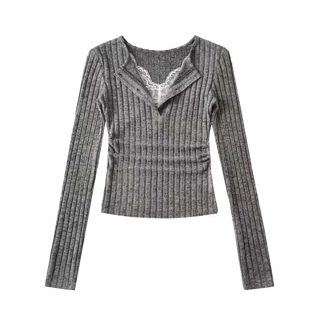 Pure Desire Pizzo V-ne lavorato a maglia lungo Sve da donna Slim Fit Base irt Casual Sle Tessuto morbido Comodo da indossare ort Le...