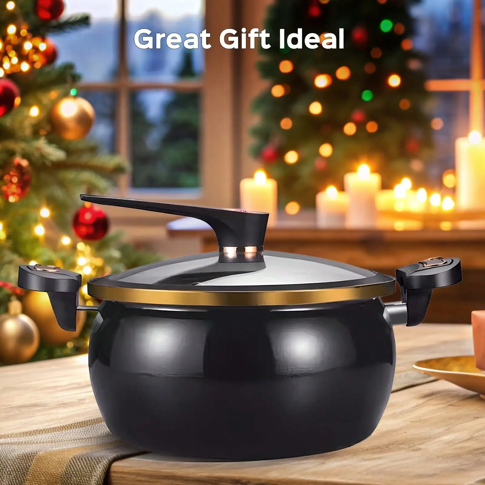 1Pc Large 8.45QT Non-Stick Stew Pot, Twist Lock Handle & Attached Soup Spoon, Fast Heating Cooking Pot, Compatible With Gas/Open Flame/Induction, Home/Hotel/Fast Food Shop, Mother's Day