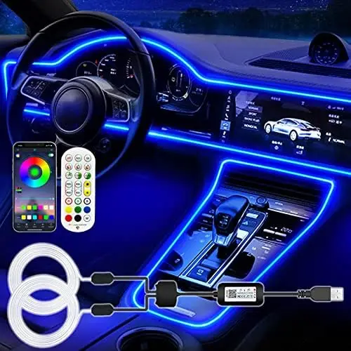 

Светодиодные автомобильные ленты RGB с USB-подключением и оптоволоконным EL-кабелем - 2-в-1, для внутреннего освещения автомобиля
