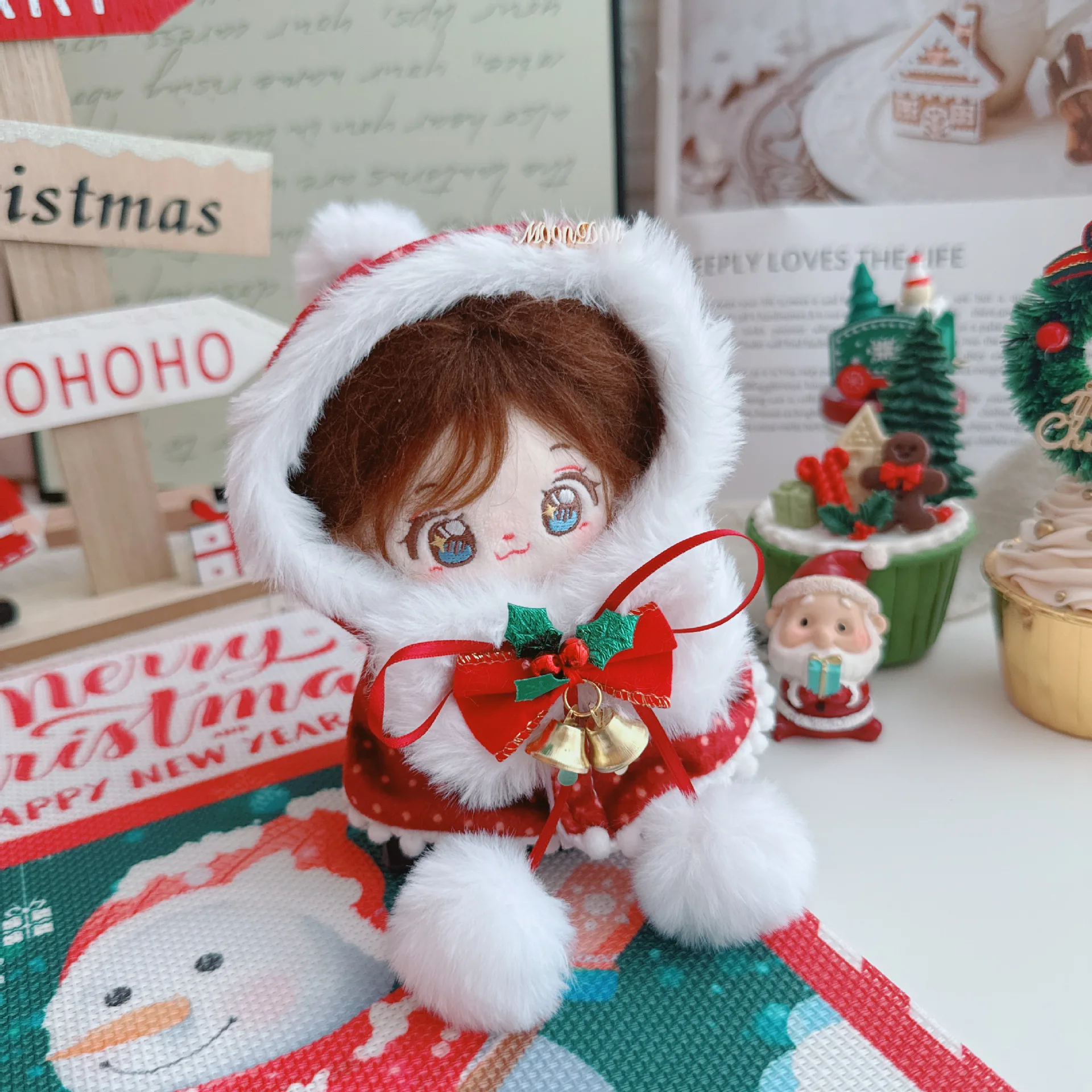 

10cm Kawaii Mini Idol Doll Clothes Cute Cartoon Christmas Red Shawl Coat Plush Doll Clothes Accessories Christmas Decor