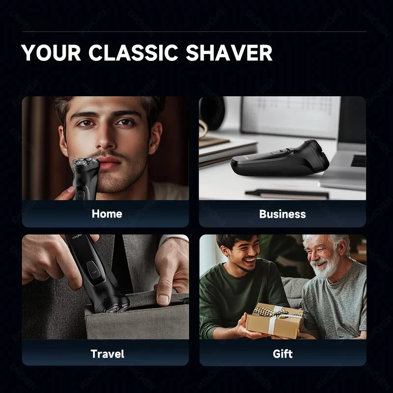 Electrical Rotary Shaver for Men 3D Floating Blade Washable USB Rechargeable Shaving Beard Machine