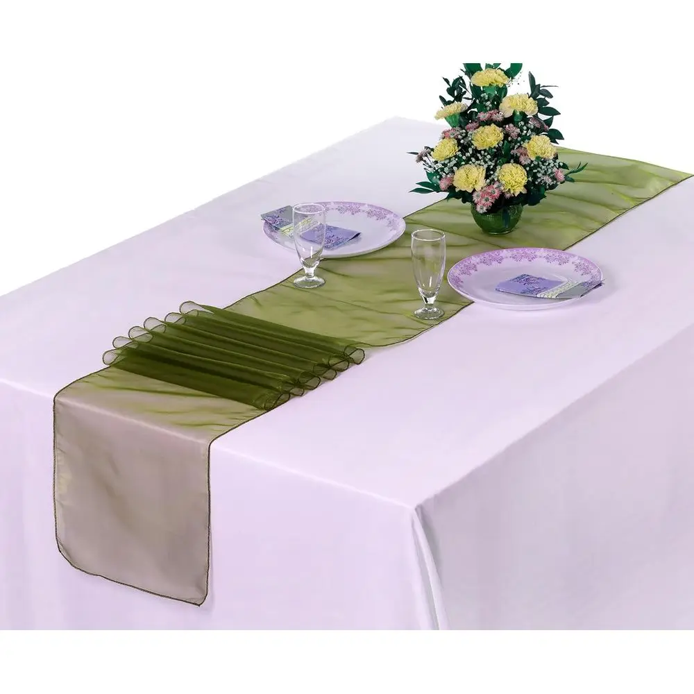 

Olive Green 12x108 Inch Premium Organza Table Runners for Weddings, Parties, and Banquets
