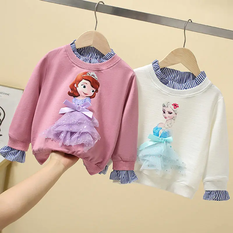 

New Tee Shirt Girl Clothing Long Sleeves for Children's T-shirt Girls Tops Sofia Quality Cotton Frozen Elsa Kids Clothes Ariel